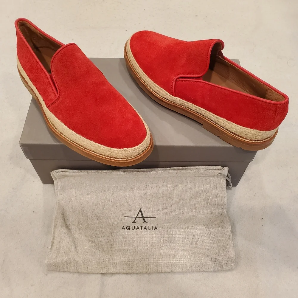 Aquatalia Zayn Suede Loafer Red Size 11.5 Shoes New